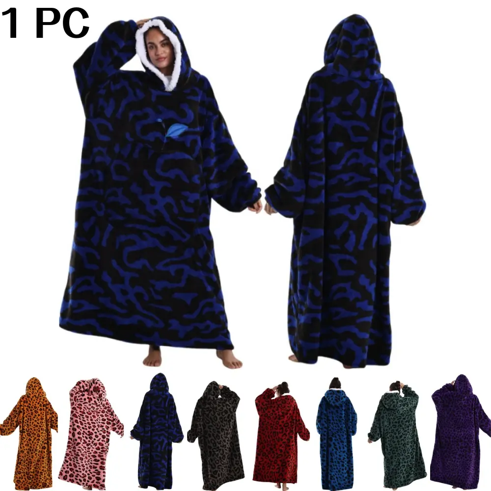 Leopard Print Apple Pocket Blanket, Thickened Long Hooded Lazy Blanket, Couple Home Wear, New Teddy Velvet, Holiday Gift, Cozy Hooded Blanket, Cozy Blankets, Cozy Warm Blanket
