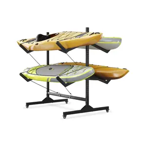 4-Kayak Freestanding Storage Rack | Cold-Rolled Steel + Powder Coat | Adjustable Bent Arm Design | Double-Sided Double-Layer Kayak Stand