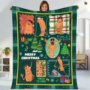 Marcus The Worm Christmas Blanket, Rigatoni Pasta Quote Fleece Blanket  for Bed Sofa Home Bedroom Office Travel  Family Friends and Kids Birthday Gift Christmas Present