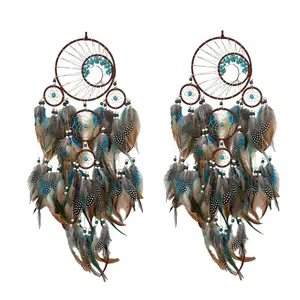 2pcs Large Dream Catchers for Girls Room Decor Boho Moon Dream Catcher Wall Decor Turquoise Hanging Ornament for Living Room Dorm Decor Hippie Gifts Hangable Decoration Colorful Circle Decorative Feathers Nursery Traditional