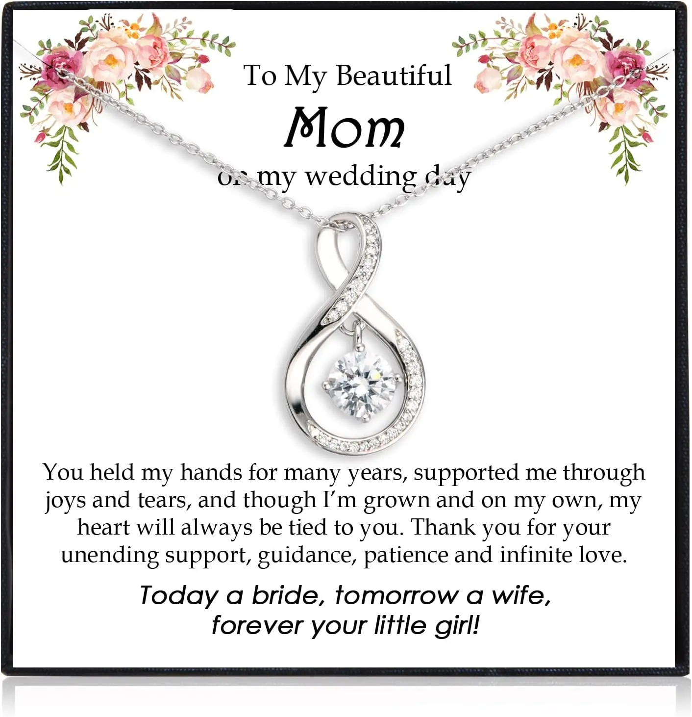 Gifts for Mom- Cubic Zirconia Love Knot Pendant Necklace for Mom/ Mother in Law/ Boyfriend's Mom/ Mother of the Bride/ Mother of the Groom, Dainty Jewelry Gifts for Wedding Birthday Christmas, 18"