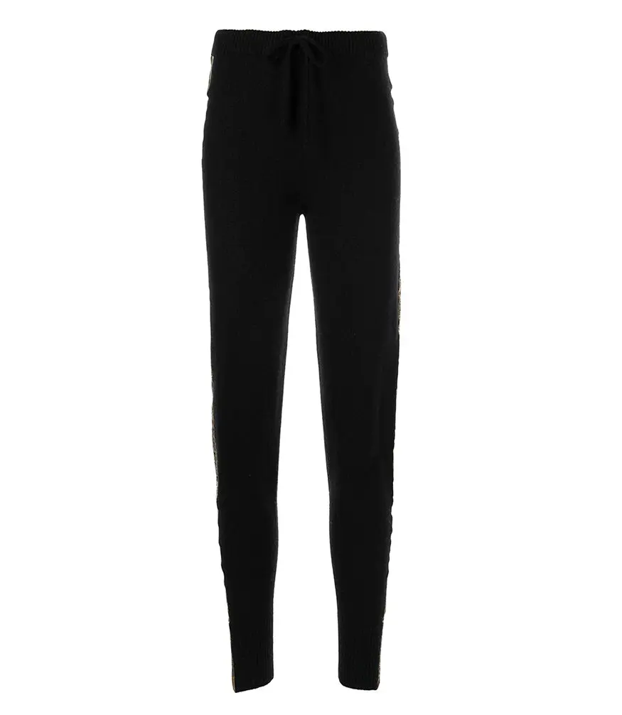 Madison Maison Black Cashmere Sweat Pants W/ Gold Laminated Bands