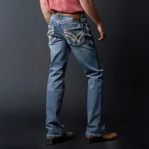 Men's Western Embroidered Straight Jeans am-2283 Premium Cotton Blend YKK Zip Fly with Button Closure Comfortable & Stylish