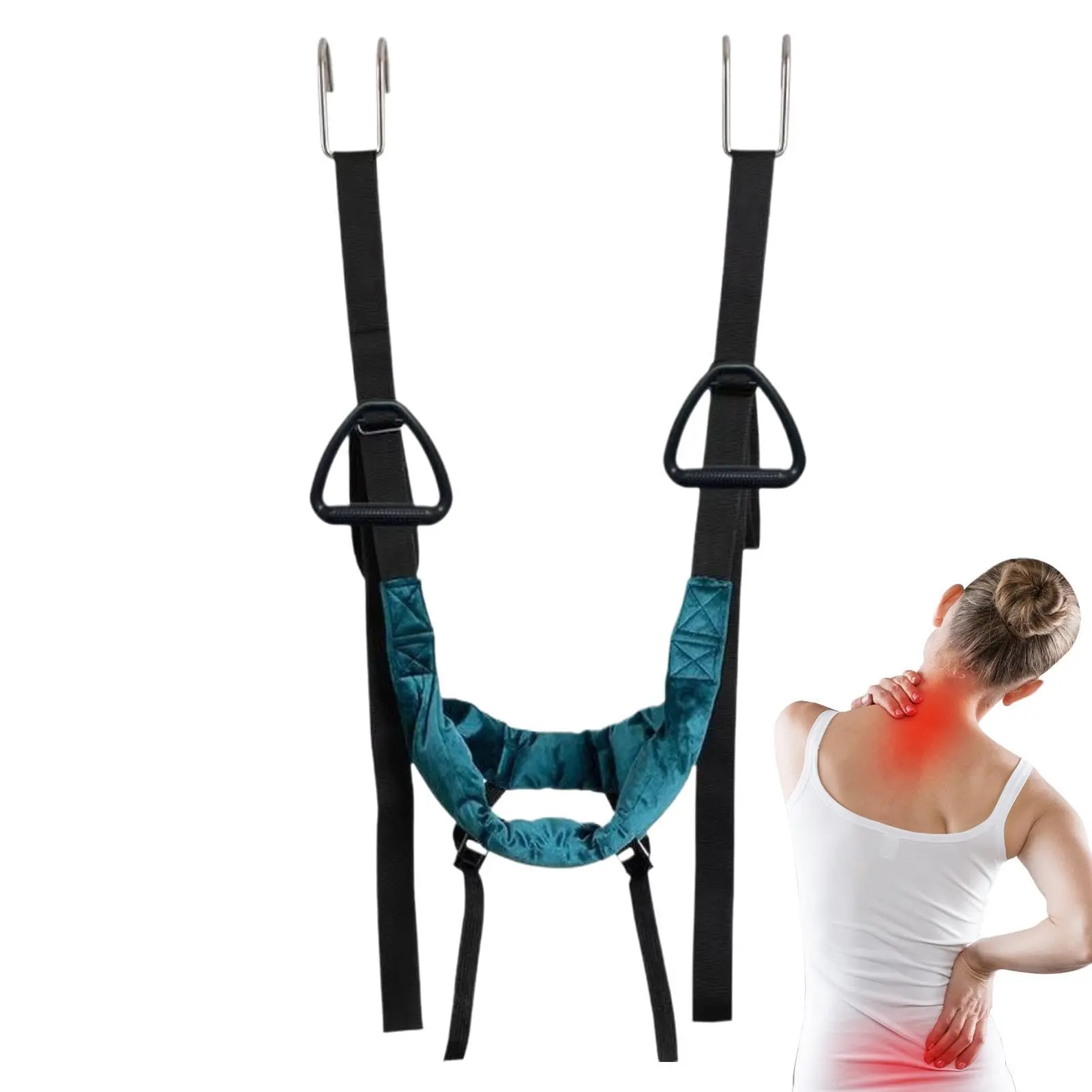 Cervical Neck Traction Device Over Door Portable Neck Stretcher Hammock for Pain Relief Cervical Decompression Home Physical Therapy Equipment （Blue)