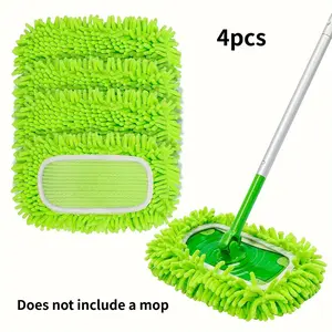 4pcs Reusable Chenille Mop Pads, Flat Floor Mop Cloths, Dry Wet Use, Washable Durable, Super Absorbent, for Living Room, Bedroom, Bathroom, Kitchen, Mop Head Refill, Mop Refills