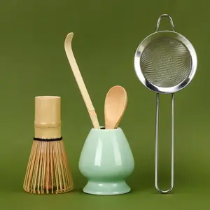 Matcha Whisk Set, Bamboo Matcha Whisk Chasen, Traditional Chashaku Scoop, Stainless Steel Sifter, Tea Spoon, Ceramic Holder, Japanese Tea Tools For Ceremony