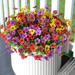 12 Bundles Artificial Flowers, UV Resistant Faux Plants with Spike Mixed 4 Colors Outdoor Fake Bushes for Garden Porch Patio, Spring Summer Indoor Outdoor Decor