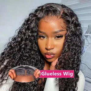 6X4 HD Lace Glueless Curly Wave Wigs Human Hair Pre Plucked Curly Wear and Go Pre Bleached Knots Lace Front Wig Natural Hairline with Baby Hair for Women 180% Density Natural Black