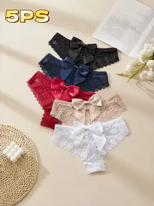 Women's Underwear Set, Sexy Bow Design, Peach Butt Lace Breathable Hollow Out, Comfortable Mid-Waist Triangle Panties, Valentine's Day Gift, Fashion Breathable Underwear, Breathable Lace Knicker