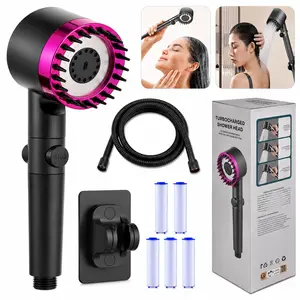 Turbocharged High Pressure Filtered Shower Head Set with Hose, 4 Spray Modes Handheld Shower Head with ON/OFF Pause Button, Soft Silicone Scalp Massage Brush, Water Saving Shower Sprayer for Hair Washing, Pet Bathing, Kids Bath, Bathroom Cleaning outdoorf