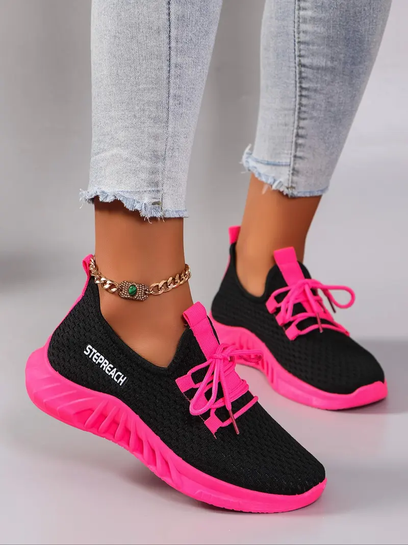 Women's Fashion Colorblock Lace Up Low Top Sneakers, Casual Comfortable Breathable Sports Running Shoes, All-match Basic Shoes for Daily Wear, Fashionable Running Shoes, Casual Running Footwear