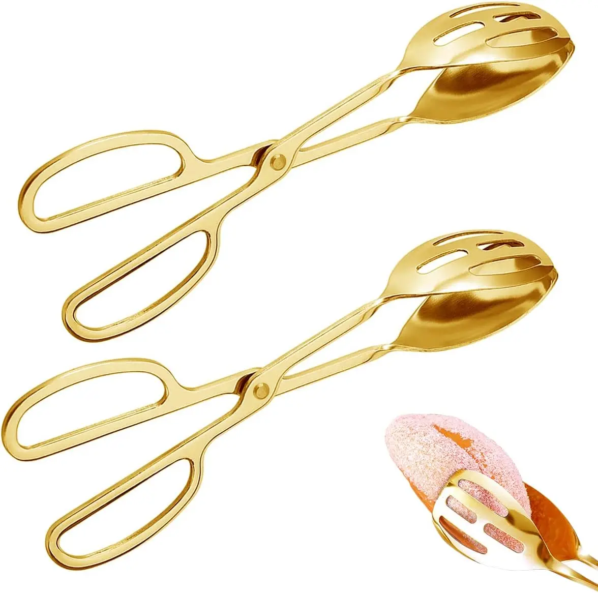2PCS Stainless Steel Buffet Salad Tongs Easy To Use Serving Clips for Kitchen Serving and Cooking Barbecue Pastry Sandwich Ice Buffet Party Catering
