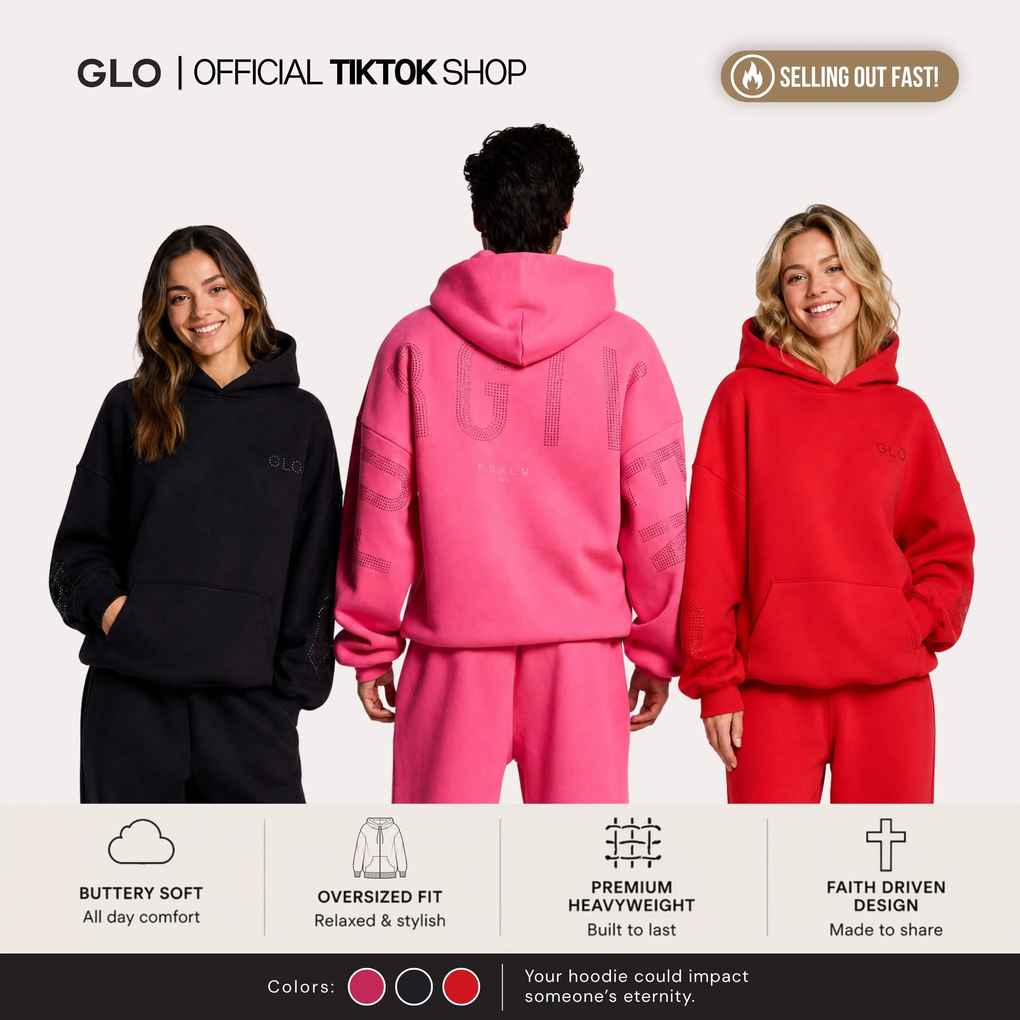 GLO Kingdom Essential Rhinestone Hoodie Womenswear Sweatshirts Kangaroo Pocket