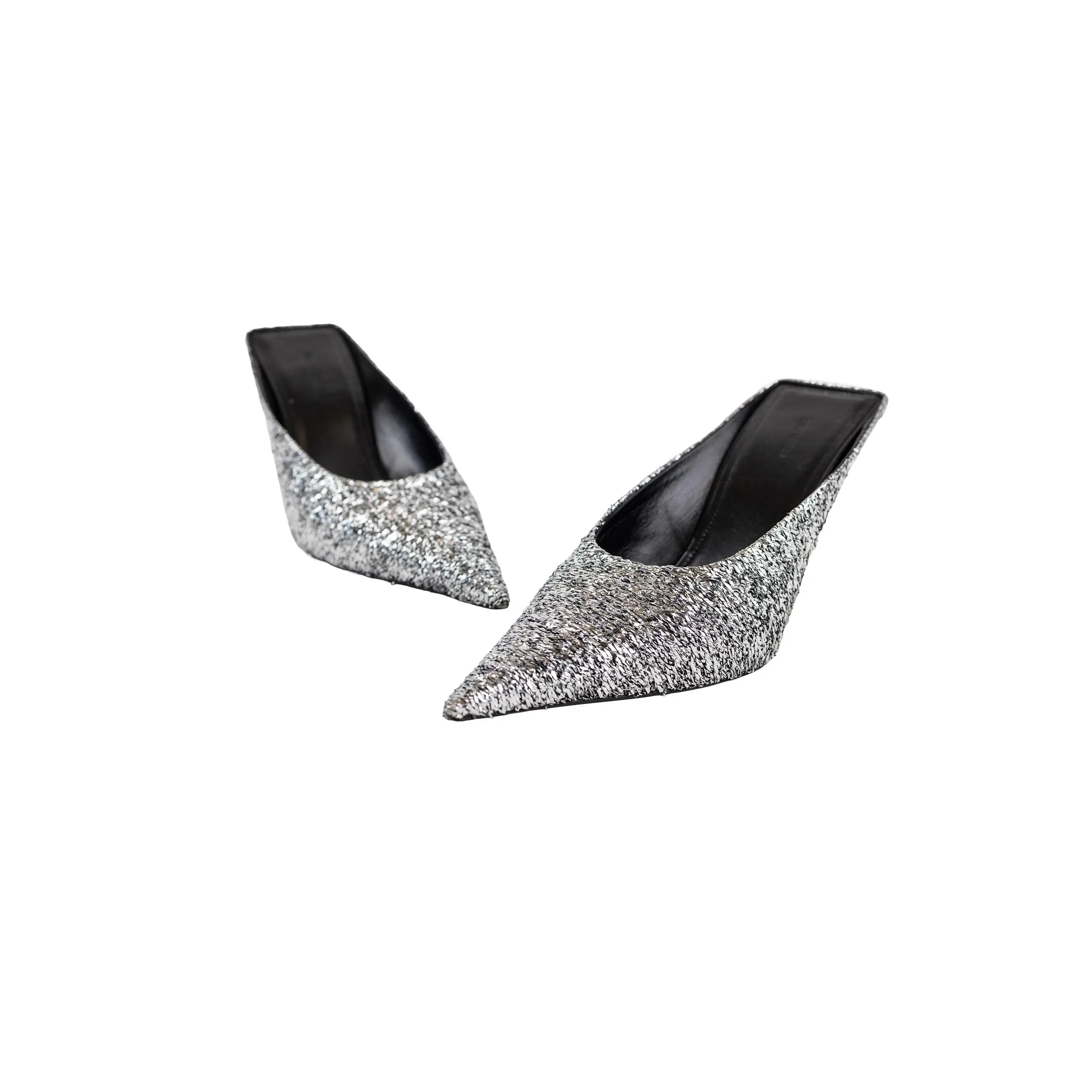 Balenciaga Silver Black Metallic Lurex Tweed Knife Mules Size 38