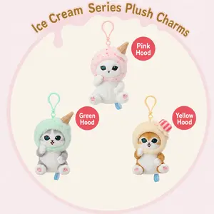 MINISO Mofusand Ice Cream Series Plush Charm, Cute Soft Stuffed Cat Pendant for Bag, Backpack, or Keys, Kawaii Collectible Gift for Kids Girls Fans