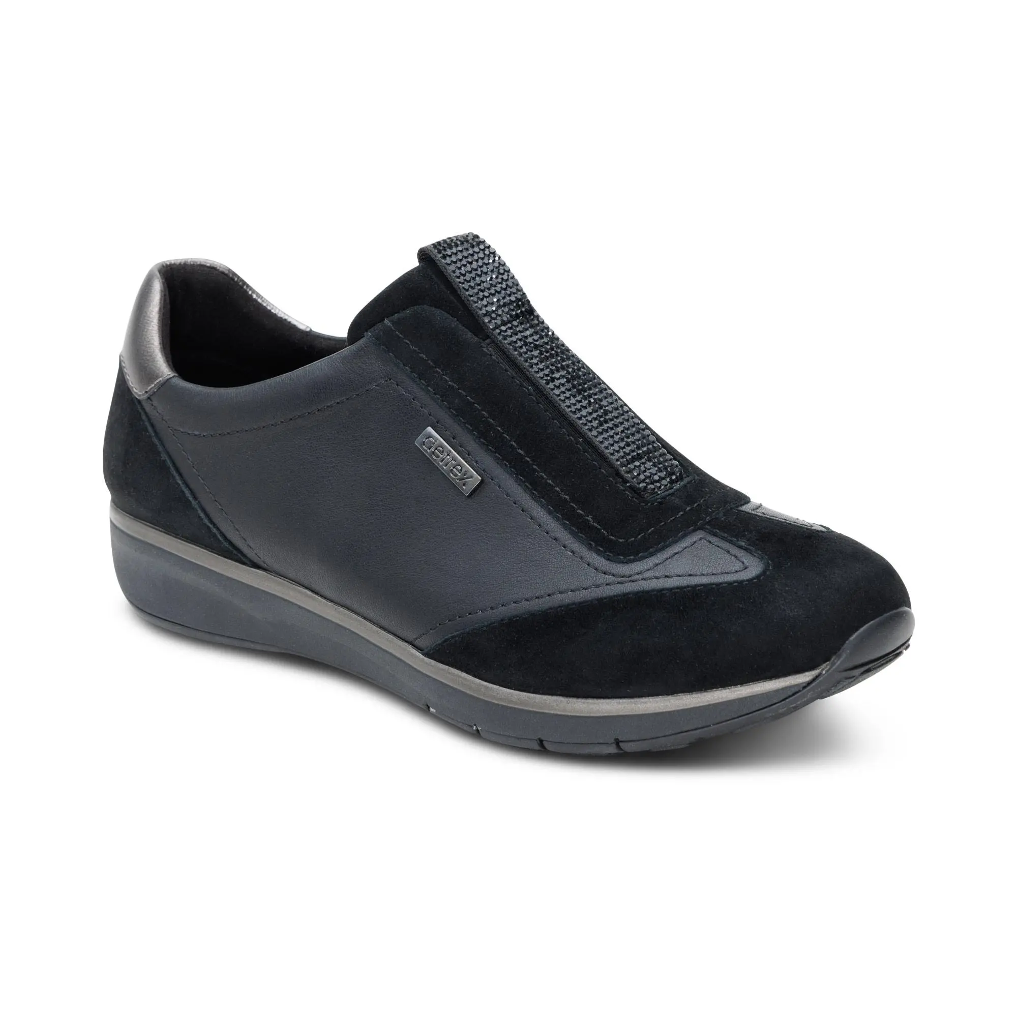Aetrex Megan Arch Support Sneaker - Black | Women's Orthotic Sneakers with Arch Support for All-Day Comfort, All-Day Wear, Leather Upper, Removable Insole