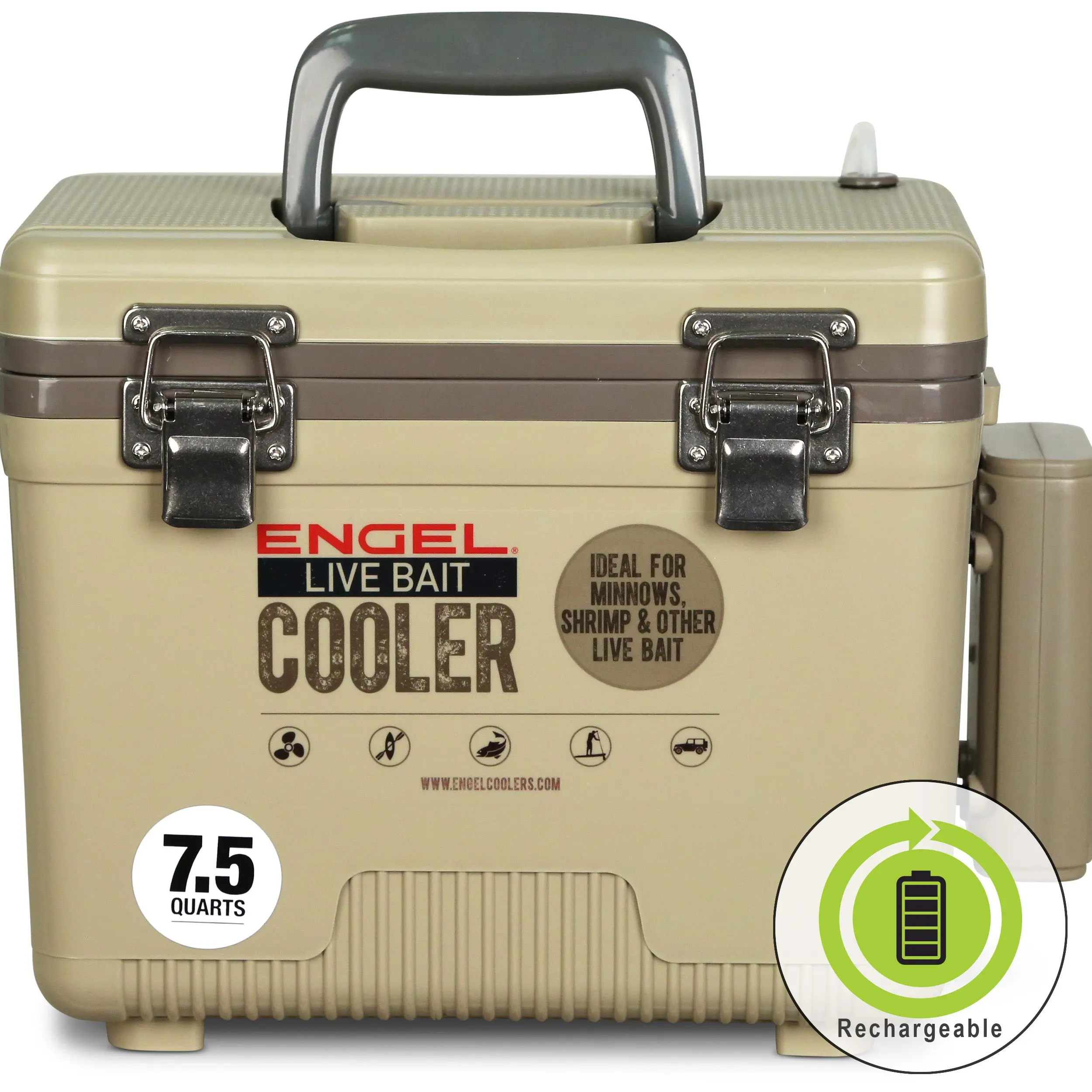 Engel 7.5Qt Live Bait Pro Cooler for Minnows, with 36h AP3 Rechargeable Aerator, Leak-Safe EVA & Stainless Steel Hardware, 36H Ap3 Power