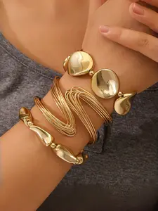 Women's Asymmetrical Shape Bracelet & Bangle Set, Stackable Bracelets, 3-Piece Design for Daily Wear, Party, Gift, Stylish Accessory, Bracelets Bangles