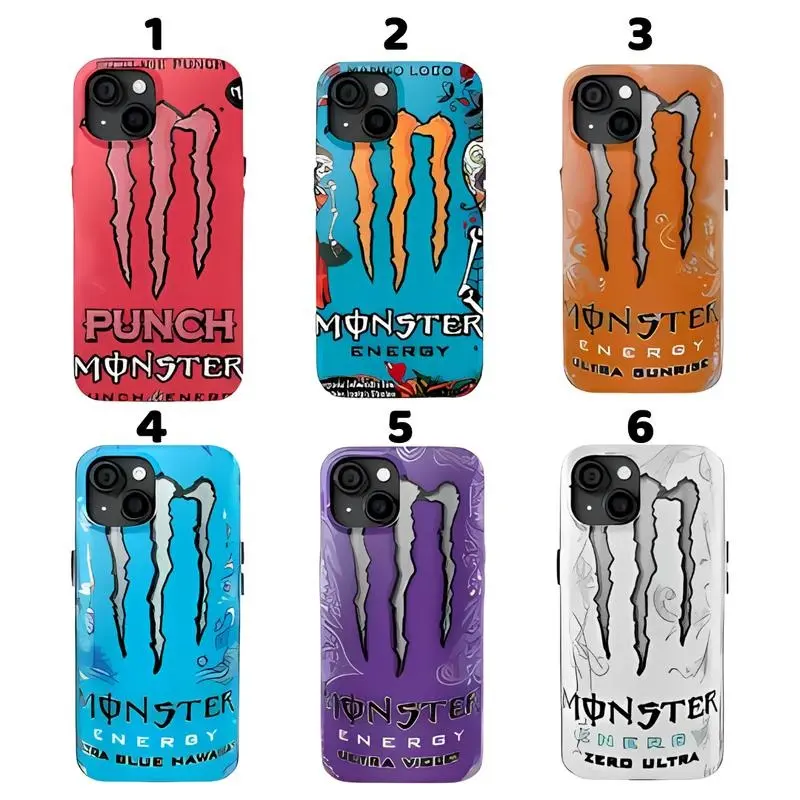 Cool Monster Energy Drink Case for iPhone 17 16 15 14 Pro Max Plus Orange Purple Blue Pink Mango Scratch Logo Shockproof Gamer Aesthetic Protective Cover