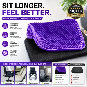 Extra Thick Gel Seat Cushion for Long Sitting – Breathable Honeycomb Chair Pad for Office Chair, Car & Wheelchair, Soft Cooling Support for Hip & Tailbone Comfort, Pressure Relief Cushion