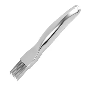 Stainless steel onion cutter - a kitchen gadget for slicing onions into thin strips. Onion slicer - a creative tool for cutting onion strands. Onion chopping knife - an innovative tool for chopping onions.