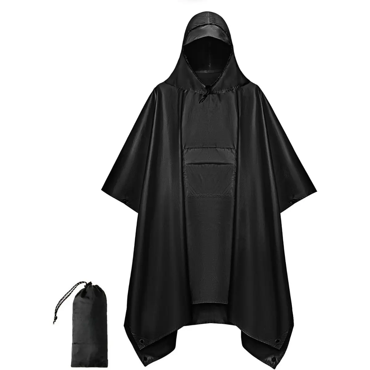 Adult Double-Layer Rain Poncho, Extra Thick Hooded Polyester Waterproof Clothes, Wind Resistant Outerwear for Camping & Hiking
