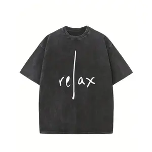 Men's Loose Cotton T-Shirt - Soft Washed Ash with White Cursive Print, Breathable Summer Short Sleeve Crew Neck, Machine Washable Casual Shirt for Beach, Casual and Everyday Wear - Ideal Gift for Men