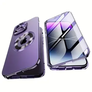 Magnetic Privacy Protection Case Suitable For Iphone 16/15/14/13/12 Pro Max Plus Series, Anti-Peep Screen Magnetic Two-In-One Phone Case, High-Tech Full Metal Frame Protective Case.. Shell Blue