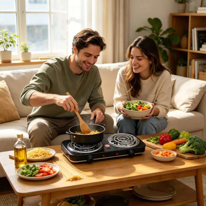 Corded Metal Adjustable Temperature Double Burner Electric Hot Plate, 2000W 16.5"×7.87" Portable Cooktop for Couples, Family, Camping, Daily Household Use