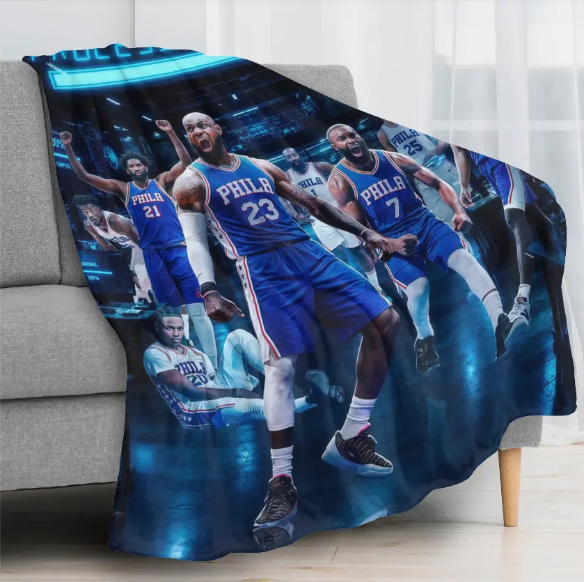 LeBron James Philadelphia Basketball Flannel Throw Blanket, Process Complete Fan Fleece Blanket, Soft Cozy Warm Throw for Teens & Adults, Bedroom Couch Game Room Decor Gift