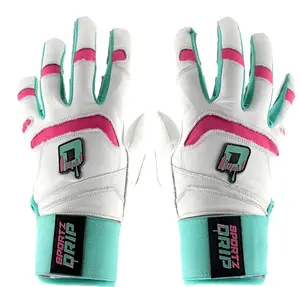 Sportz Drip Batting Gloves White Pink Genuine Leather for Baseball Softball Unisex Youth Adult Padded Protection Modern Cuff Secure Fit