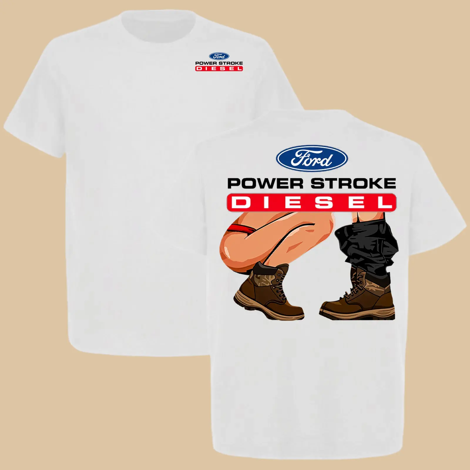 Men's 180g 100% Cotton Ford Powerstroke "She Likes It Stroked" Short-Sleeve Round Neck Casual Streetwear T-Shirt, Breathable Comfortable Fabric Top for Truck & Car Enthusiasts (Full Size, Full Color), Shortsleeve, Tshirt