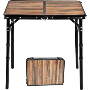 Small Folding Camping Table, 2ft Portable Picnic Table Aluminum 24" x 16" Folding Table, 3 Adjustable Heights Portable Lightweight Table Dining Table for RV, Picnic, Beach (Wood Grain)