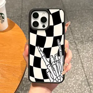 Premium Magnetic Case for iPhone11/12/13/14/15/16/17/promax Skeleton Hand Checkerboard MagSafe Ready,Anti-Fall,Ultra-Thin Design|Perfect for Everyday Use