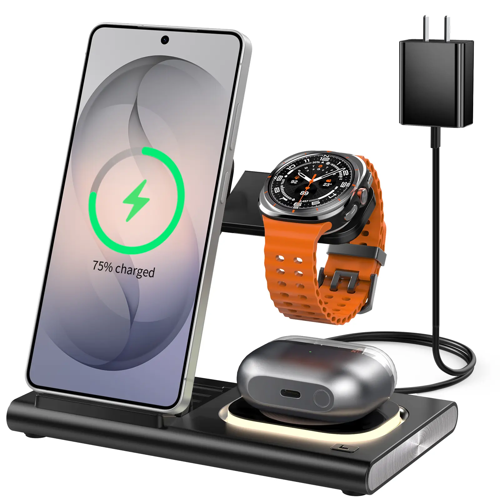 Wireless Charger for Samsung Charger (Foldable & Nightlight),3 in 1 Charging Station for Samsung S26 Ultra/S25/S24/S23/S22/Note20 Z Fold Flip7, Travel Charger for Galaxy Watch 8/7/6/5/4/3/Galaxy Buds4