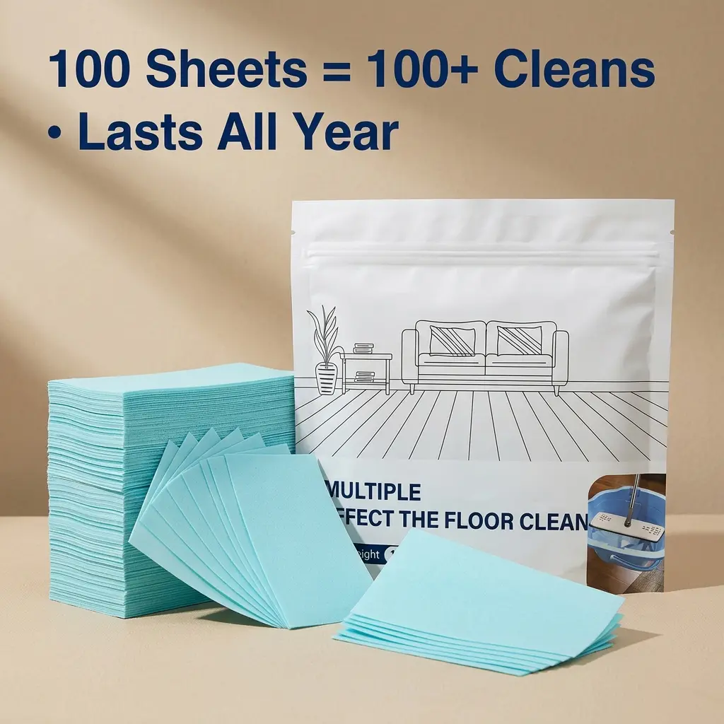 【Summer Sale Deals】All-Purpose Household Floor Cleaning Sheets 100 Count Last Full Year, Ultra-Thin Compact No Spill Floor Clean Tablets for Hardwood & Ceramic Tile Floors, Cut Stubborn Grime & Leave Long-Lasting Fresh Fragrance