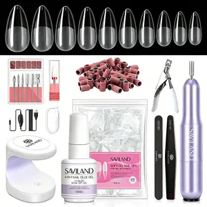 SAVILAND Almond Gel X Nail Kit: Complete DIY Manicure Set 500 Nail Tips Glue UV Lamp Nail Drill & Tools Home Design & Cuticle Care Gift for Women