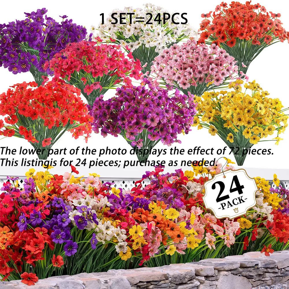 Artificial Flower 24pcs, Colorful Fake Flower, Decorative Bouquet for Home Garden Party Wedding Decor, Artificial Flowers Bouquet