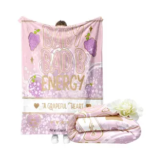 Plouise Baby Bad Energy Grape Theme Blanket, Ultra Soft Flannel Throw, Customizable Name, Lightweight Portable Travel Camping Gift