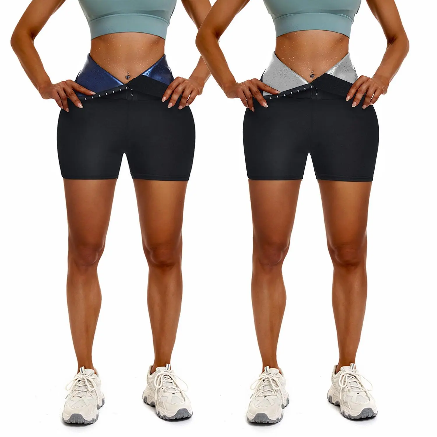 Women's High Waisted Sauna Shorts with Corset Waist Trainer, Neoprene Compression Thigh Slimmer for Tummy Control & Gym Workouts, Thigh Slimmer Shorts, Sports Shorts Women