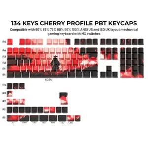 XVX Wuxia Theme Swordsman Red/Black Cherry Profile Double Shot  Dye-Sub PBT Side-Printed Shine-Through Keycaps Full Set 134-Keys （only keycap, not include a keyboard）