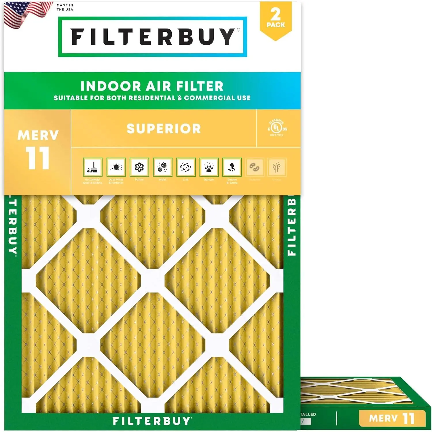 Filterbuy 2-Pack Slide-In Eco-Friendly HVAC AC Furnace Air Filter, 13.25x17.75x1in (Actual Size), Pleated MERV 11 Allergen Trap, Polypropylene Electrostatic Synthetic Media, Recyclable Materials Defense Filter