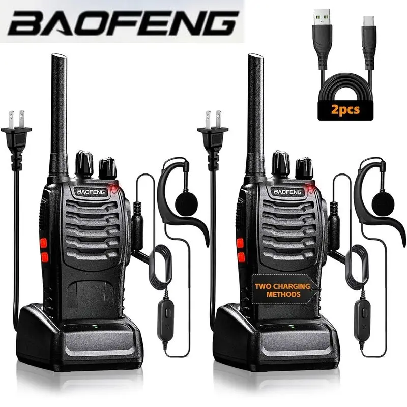 BaoFeng 888S 2-Pack Rechargeable UHF Walkie Talkies, Handheld Wireless Communication Devices with Flashlight, Lithium Battery, Charger & Headset, Long-Range for Outdoor Camping & Family Use (Adults & Kids) lithium-ion