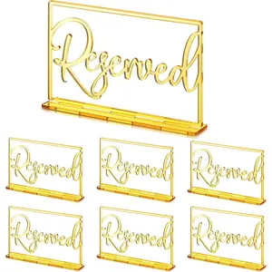 Set of 5 Acrylic Reserved Table Sign Wedding Signs for Tables Acrylic Standing Reserved Wedding Signs for Seating Reservation Restaurant Business Office (Gold)