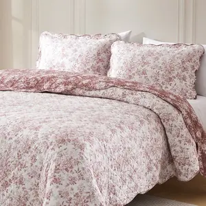 Lush Decor Peony Toile Reversible Cotton Quilt Set - Floral Pattern, 3-Piece Bedding, OEKO-TEX Certified, Machine Washable