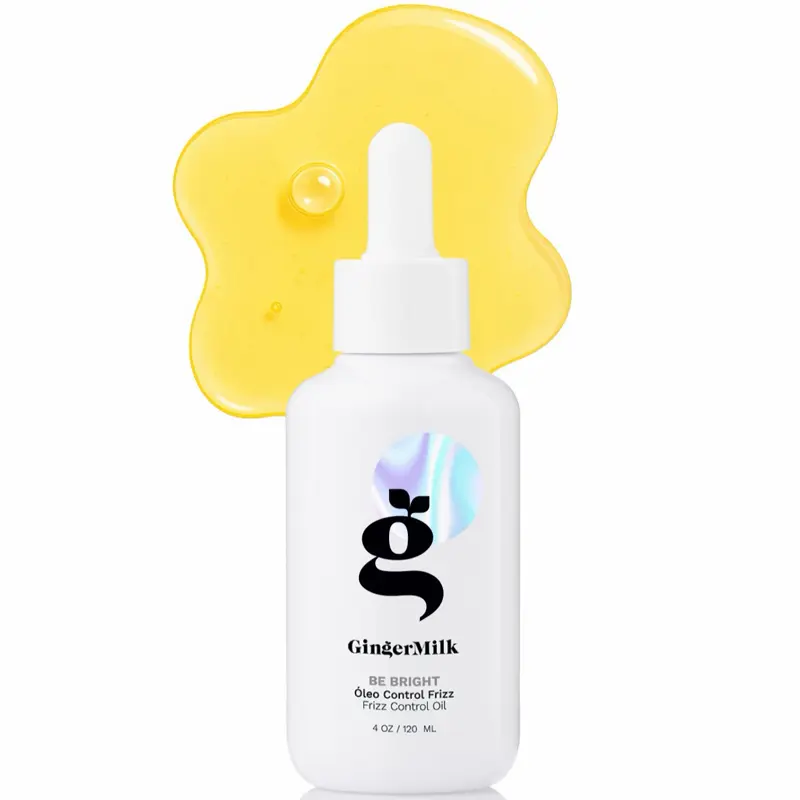 Anti-Frizz Hair Oil, Be Bright | Lightweight Smoothing & Glass-Hair Shine Care with Macadamia, Grape Seed & Coconut for Dry, Frizzy & Porous Ends | 4 oz / 120 ml | Ginger Milk