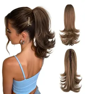 Ponytail Extension 14in Clip Hair Extensions Ponytail Curly claw hair Ponytail Extension Natural Looking Synthetic Hairpiece for Women lady girl Blonde Brown Wave   braiding hair    tinsel hair clip ins for black women