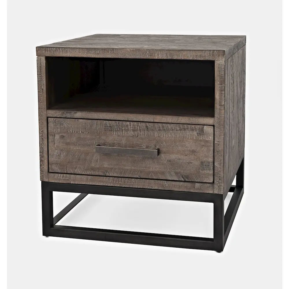 East Hampton Distressed Solid Wood End Table, Coastal Modern Style with Single Drawer, Weathered Grain Design for Beachside Retreats & Contemporary Spaces
