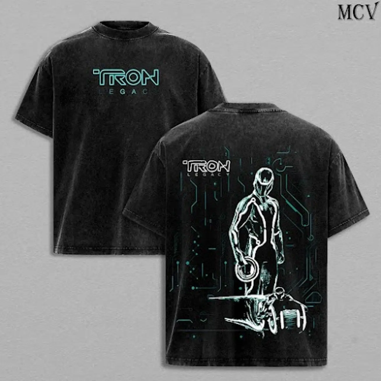 TRON Legacy Inspired Tee � Cyber Grid Warrior Design, Vintage Acid Wash Oversized Heavy Cotton T-Shirt, Futuristic Lightcycle Graphic Streetwear for Movie Fans Z21