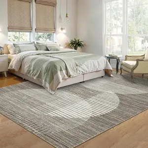 Area Rug Washable Brown Modern Geometric Rug Contemporary Floor Cover Thin Rug Indoor Ultra Thin Non Slip Carpet Mat for Living Room Bedroom Dining Room Kitchen